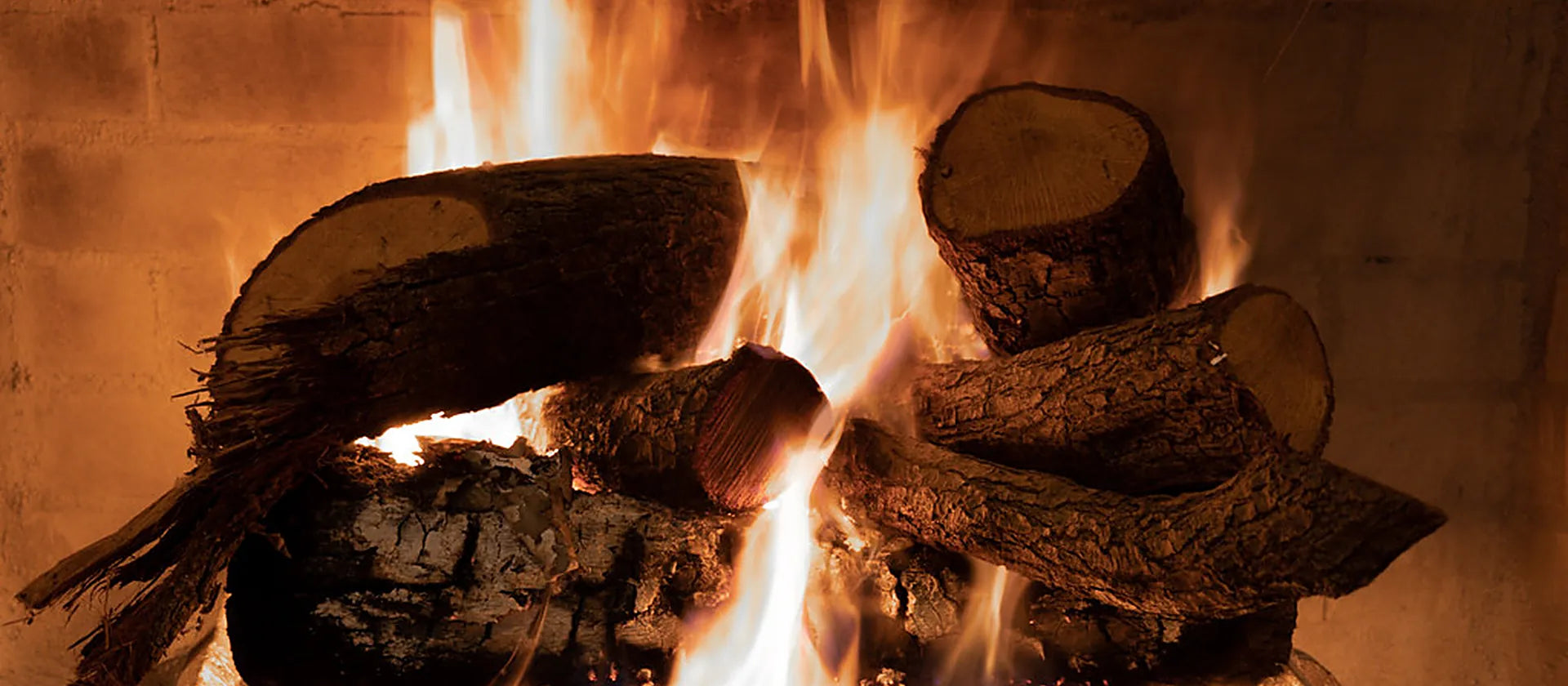 Fuego de leña en una chimenea