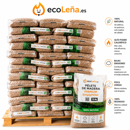 Pellets ecoLeña Premium – Palé 70 sacos (1.050 kg)