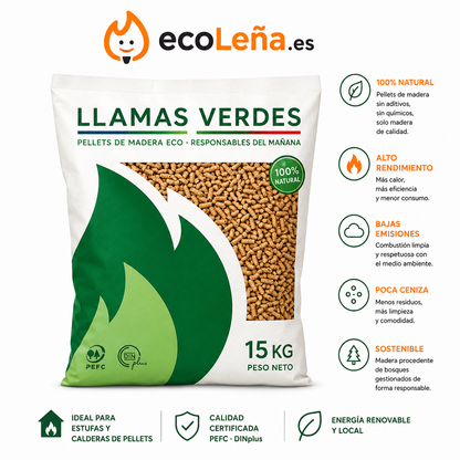 Pellets Llamas Verdes – Palé 70 sacos (1.050 kg)